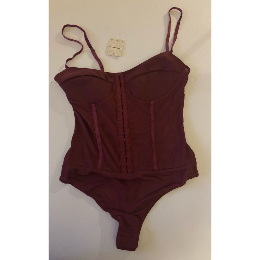 🆕 New With Tags FREE PEOPLE Night Rhythm Corset Bodysuit / Washed Maroon - Picture 8 of 13